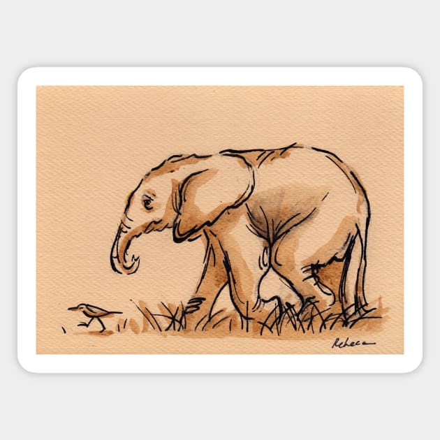 Baby Elephant's Little Buddy: Elephant Watercolor Painting #4 Sticker by tranquilwaters